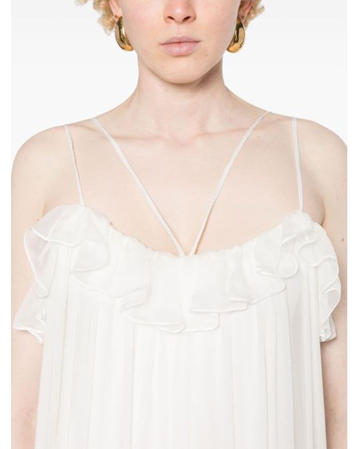Nissa White Floral-lace-detail Silk Dress