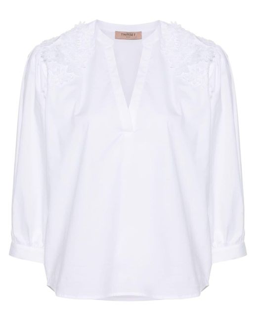 Blusa de popelina con encaje floral Twin Set de color White