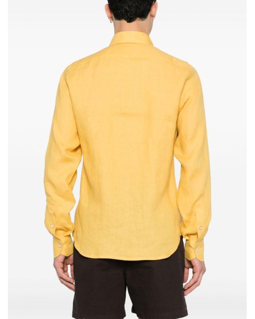 Kiton Yellow Classic-collar Linen Shirt for men