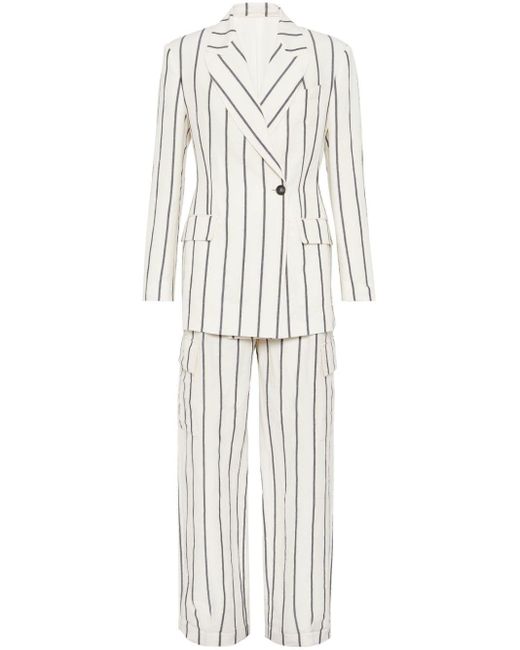 Brunello Cucinelli White Striped Linen-blend Suit