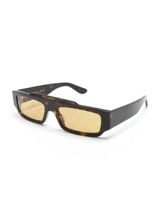 Gucci Natural Tortoiseshell Rectangle-Frame Sunglasses