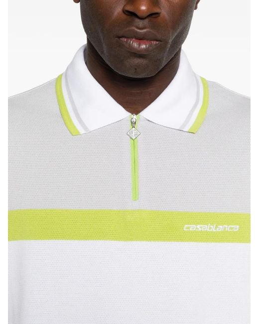 Casablanca White Colour Block Zip Polo Shirt for men