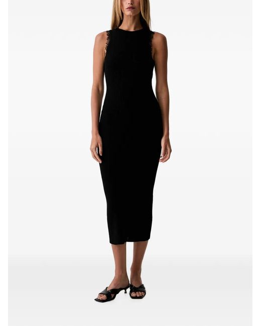 Twinset Black Midi Lace-Trim Ribbed-Knit Dress
