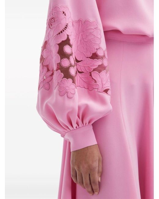 Oscar de la Renta Pink Guipure-lace Silk-blend Blouse