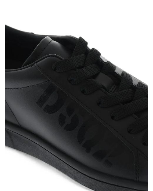 DSquared² Black Logo-Print Leather Sneakers
