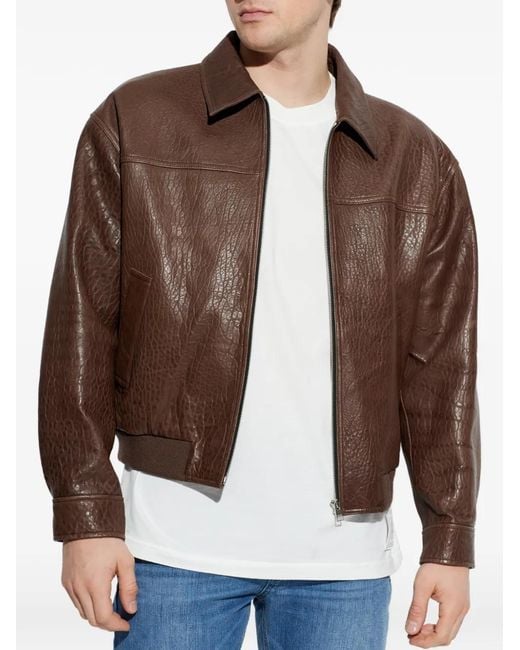 FRAME Brown Zip Leather Jacket for men