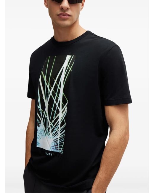 T-Shirt En Coton Stretch À Imprimé Graphique Boss pour homme en coloris Black