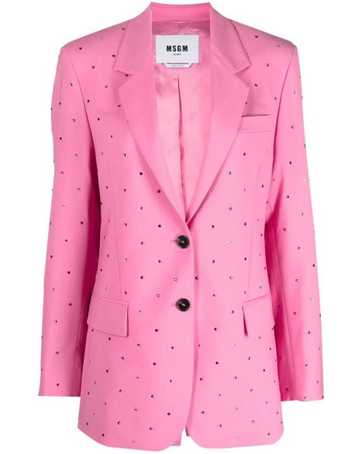 MSGM Pink Crystal-Embellished Single-Breasted Blazer