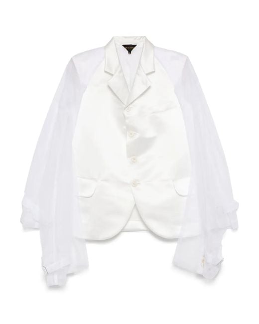 Comme des Garçons White Tulle-Inserts Blazer