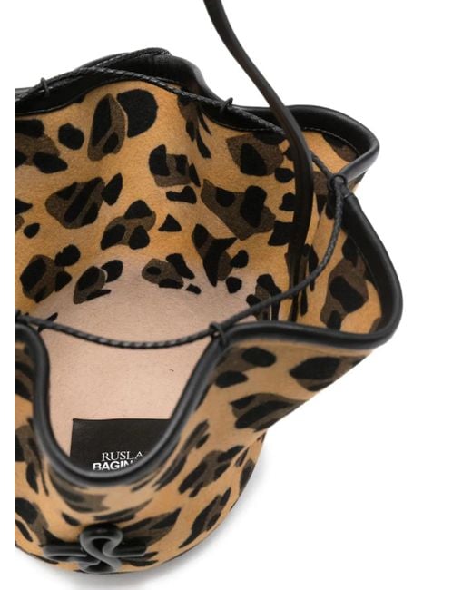 Ruslan Baginskiy Black Leopard-Print Ruffled Bucket Bag