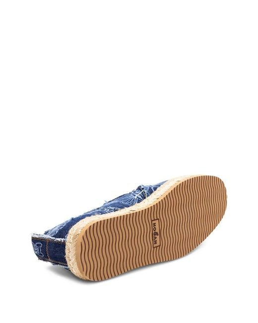 Hogan Blue Denim Floral Print Espadrilles