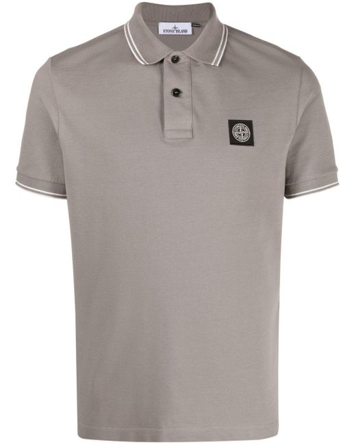 Stone Island Gray Logo-patch Piqué Polo Shirt for men