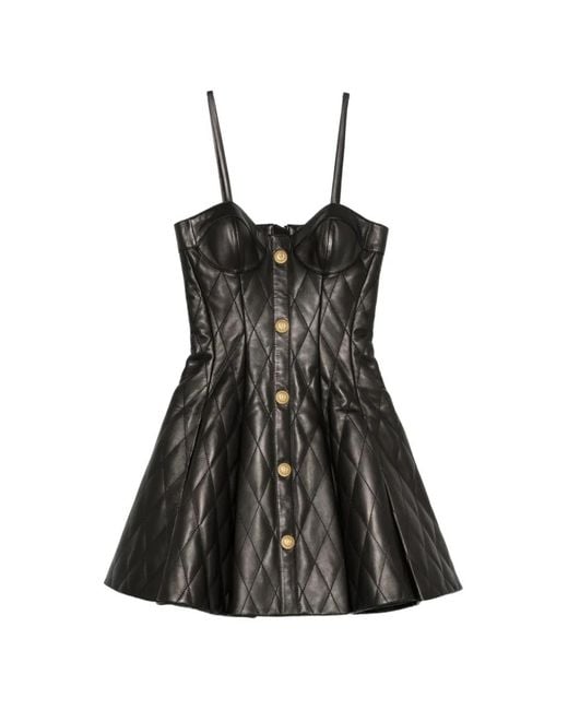 Balmain Black Quilted Leather Mini Dress
