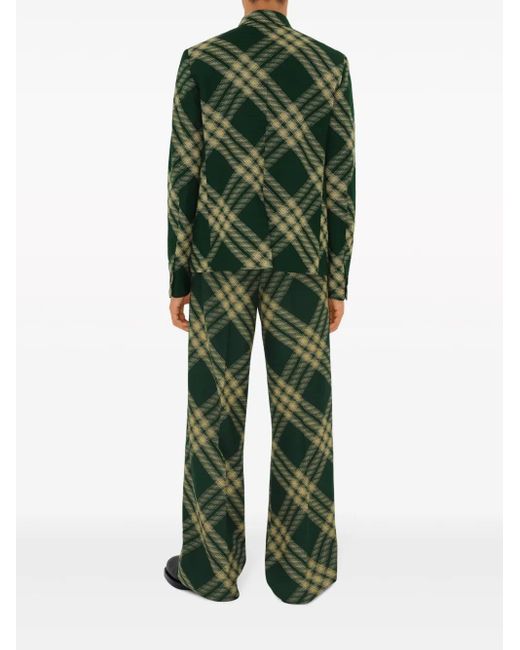 Burberry Green Check-Pattern Buttoned Blazer for men