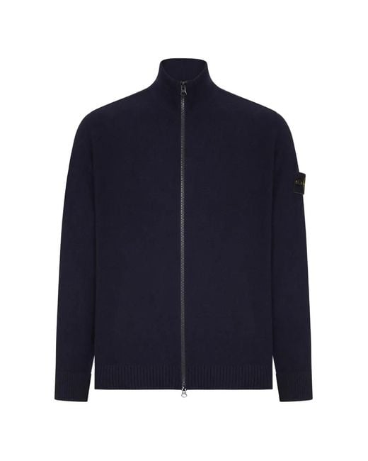 Stone Island Blue Logo-Patch Zip-Up Sweater for men