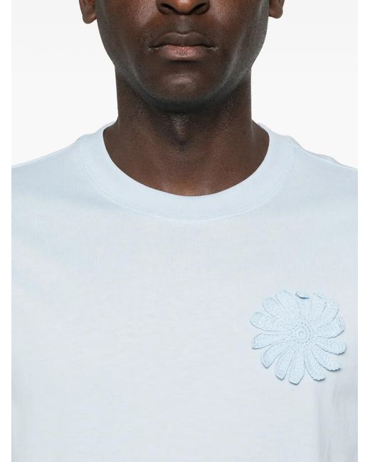 Sandro Blue Cotton Crochet Flower T-Shirt for men