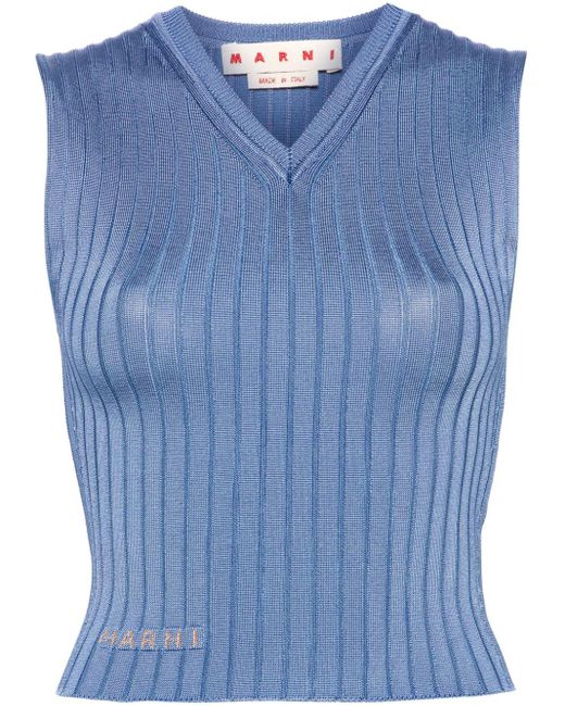 Marni Blue Sleeveless Ribbed-knit Top