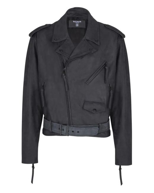 Balmain Leren Bikerjack in het Blue voor heren