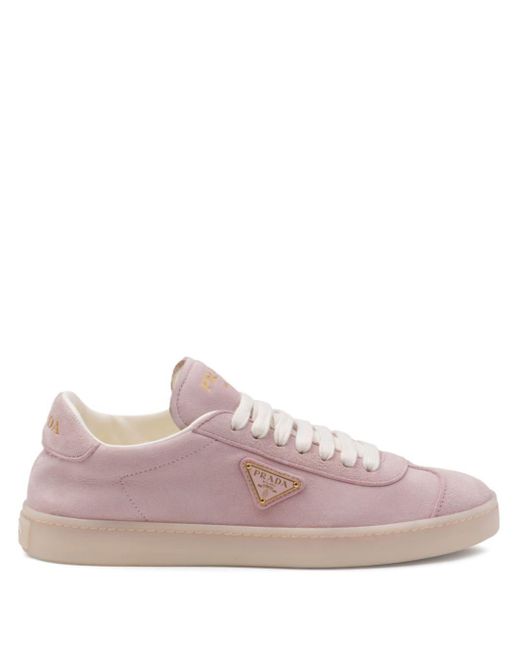 Prada Pink Triangle-logo Suede Sneakers