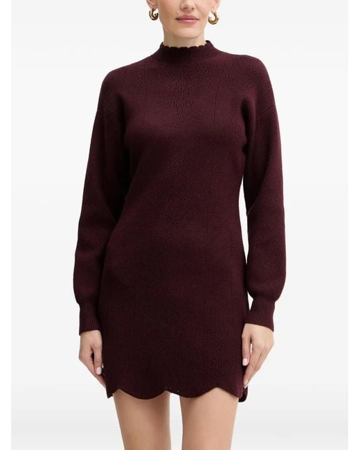 Twinset Purple Scallop-Hem Mock-Neck Mini Dress