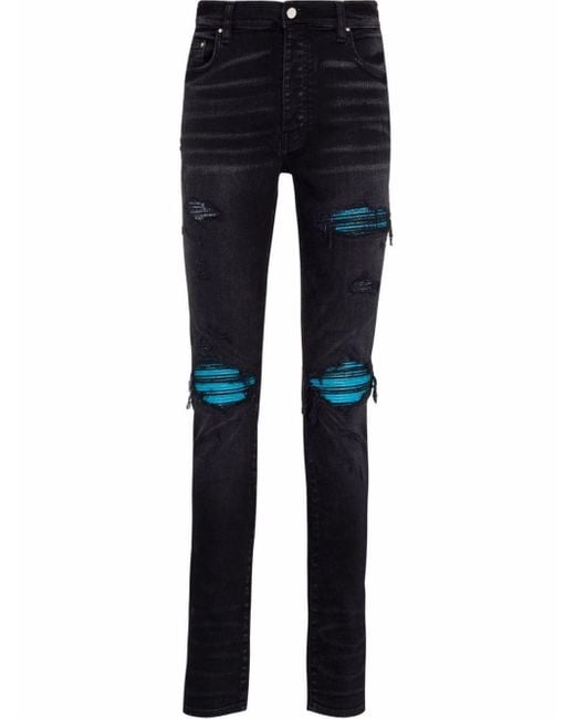 Amiri Denim Mx1 Cracked Paint Skinny Jeans in Black for Men - Lyst