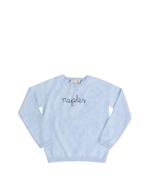 Lingua Franca Blue Naples Embroidered Crewneck Sweater