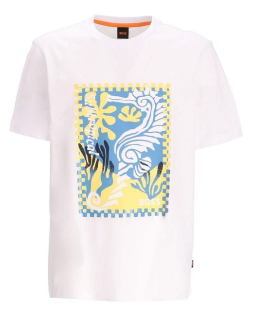 Boss White Graphic-print Cotton T-shirt for men