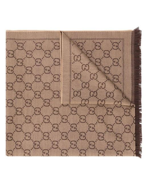 Gucci Brown GG Jacquard Knitted Scarf
