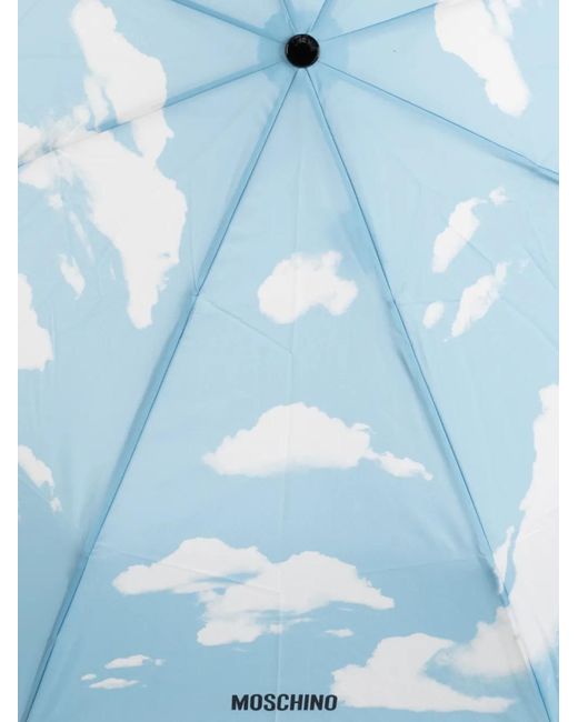 Moschino Blue Cloud-Print Folding Umbrella