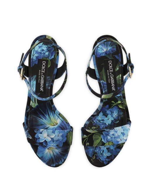 Dolce & Gabbana Blue Floral-print Charmeuse Platform Sandals