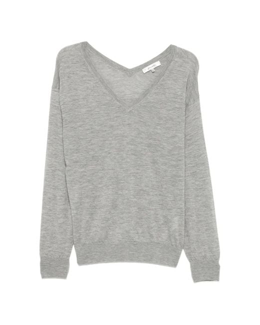 FRAME Gray The Crinkle V-Neck Sweater