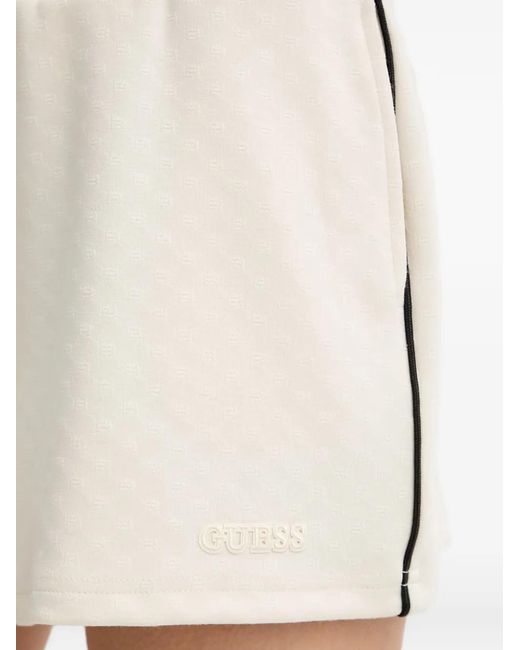 Guess White Logo-Embroidered Side-Stripe Shorts