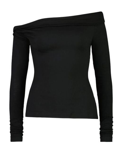 Paris Georgia Black Elemental Manahou Asymmetric Off-Shoulder Top
