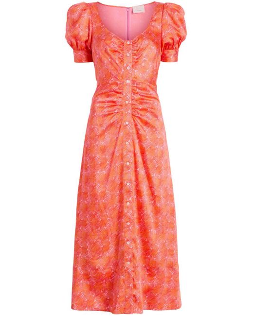 Cinq À Sept Red Ximena Wave-print Midi Dress