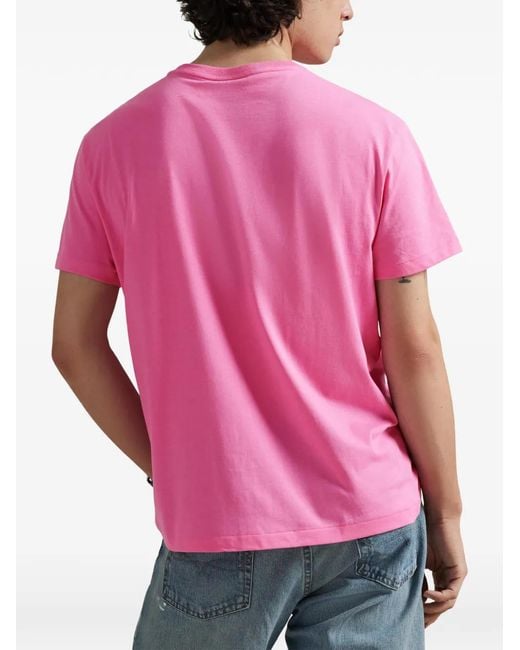 Polo Ralph Lauren Pink Embroidered-Logo Crew-Neck T-Shirt for men