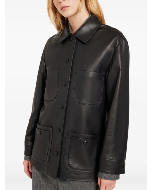 Ports 1961 Black Button-Fastening Leather Jacket
