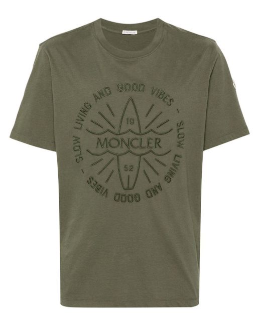Moncler Green Logo-embroidered Cotton T-shirt for men
