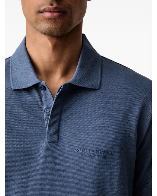 ARMANI EXCHANGE Blue Logo-Embroidered Piqué Polo Shirt for men