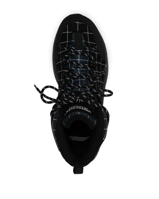 Undercover Black Lace-Up Checked Ankle Boots for men
