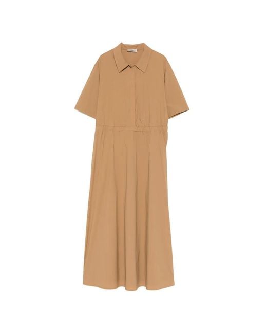 Herno Natural Collared Gathered Midi Dress