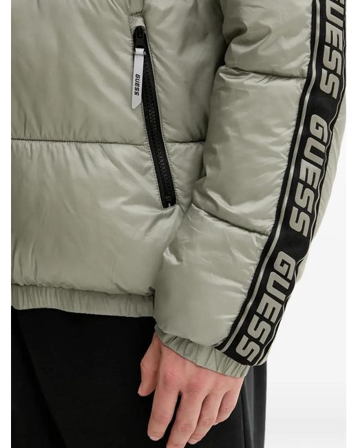 Guess Gray Logo-Tape Hooded Puffer Jacket for men