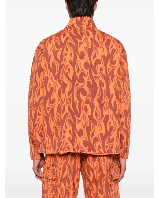 ERL Orange Flame-Print Canvas Shirt Jacket