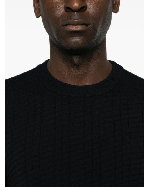 Giorgio Armani Black Waffle-Knit Sweater for men