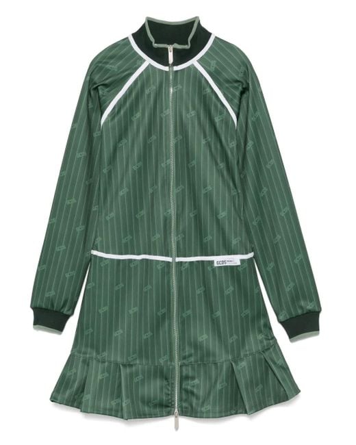 Gcds Green Pinstriped Zip-Up Mini Dress