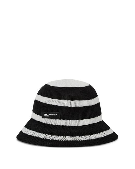 Karl Lagerfeld Black Stripes Knitted Bucket Hat