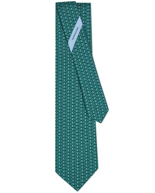 Ferragamo Green Gancini Print Silk Tie for men