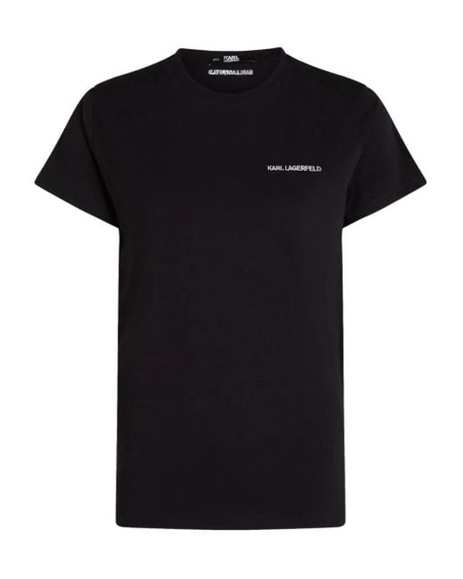 Karl Lagerfeld Black Logo-Embroidered Organic-Cotton T-Shirt