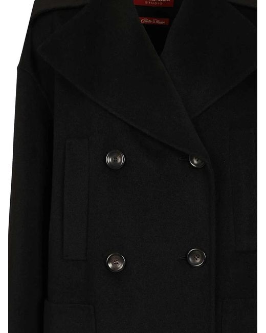 Max Mara Black Double-Breasted Notch-Lapel Coat