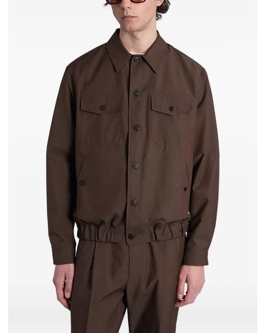 Grayed Brown Elasticated-Hem Button-Up Jacket for men