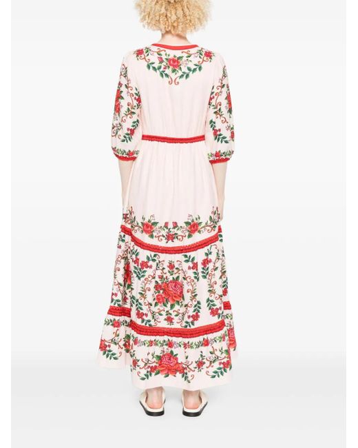 Farm Rio Red Floral-Jacquard Maxi Dress